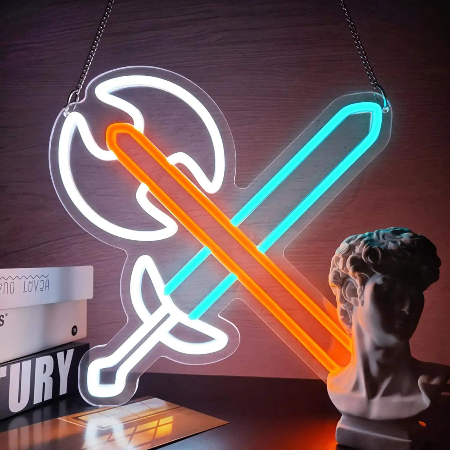 

Топор и меч Неоновая вывеска с питанием от USB Светодиодные неоновые огни для геймерской комнаты Мужская пещера Спальня Игровая комната Коммерческие улицы Украшение вечеринки