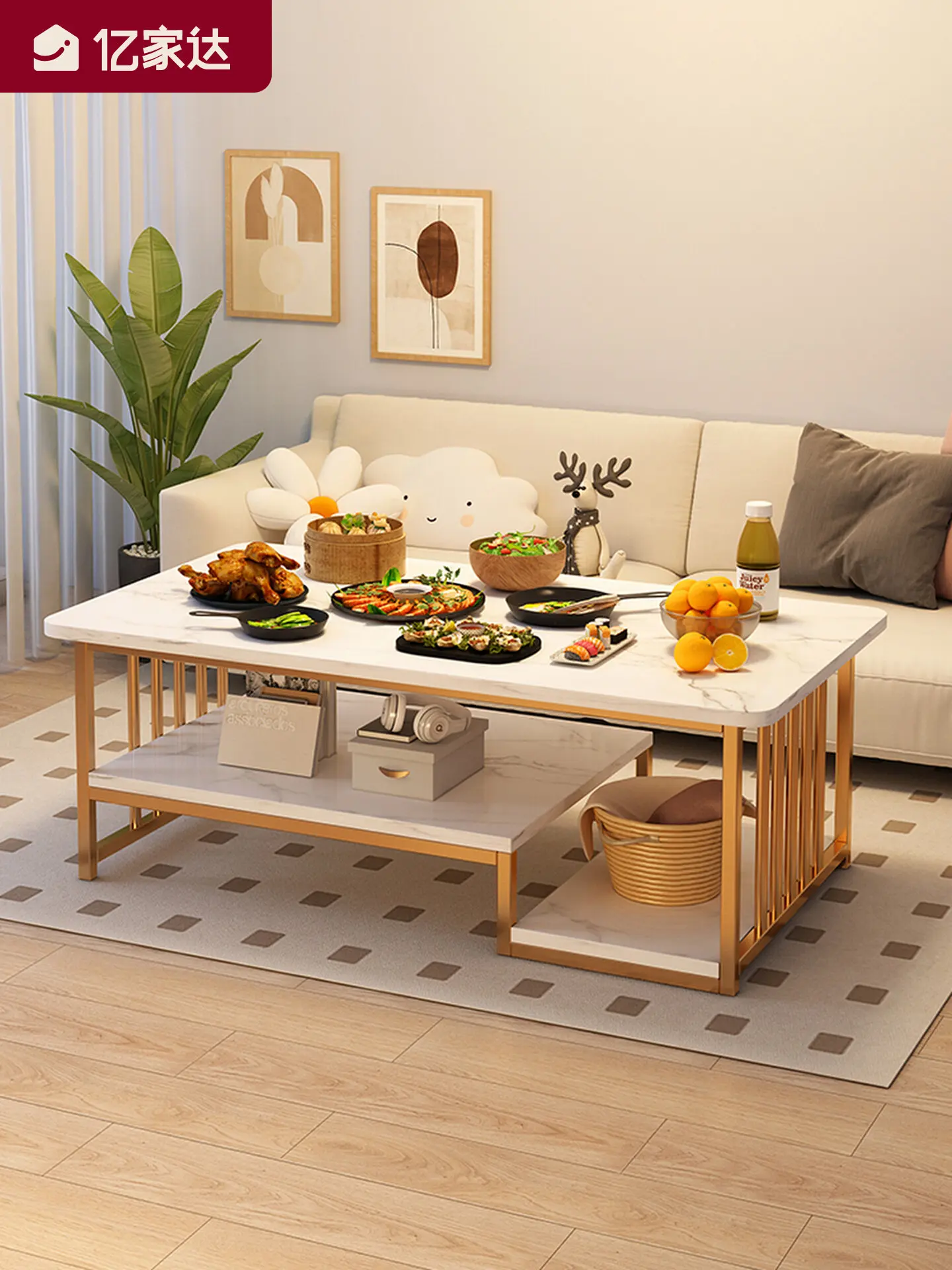 

Coffee Table Living Room Small Apartment Dining Table Integrated Dual-purpose Simple Dining Table Double-layer