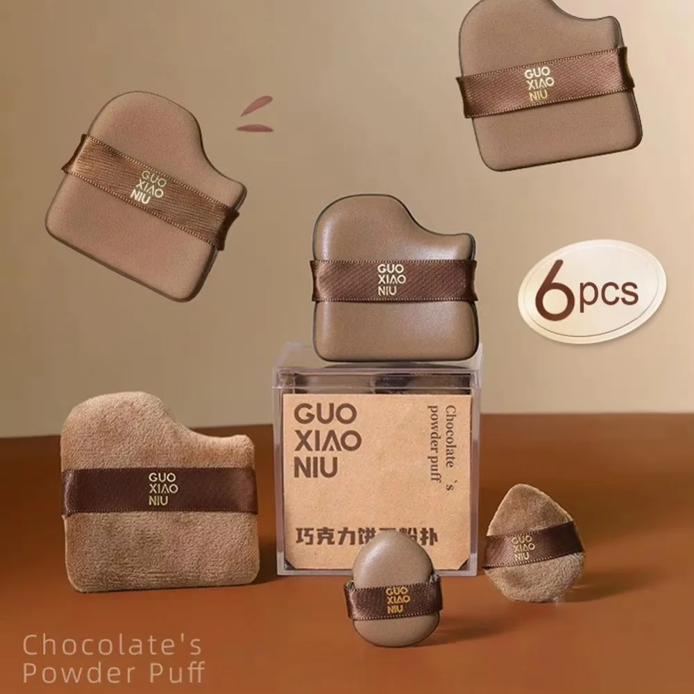 Mini esponja de maquillaje para mujer, 6 uds., mezcla rápida, esponja de maquillaje de Color Chocolate, herramienta de maquillaje, uso seco y húmedo, esponja en polvo para belleza