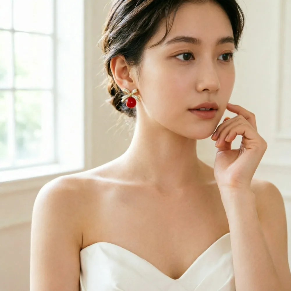 New Fashion Sparkling Rhinestone Bow Pearl Stud Earrings Women's Light Luxury Jewelry Party Wedding Birthday Accessories Gifts