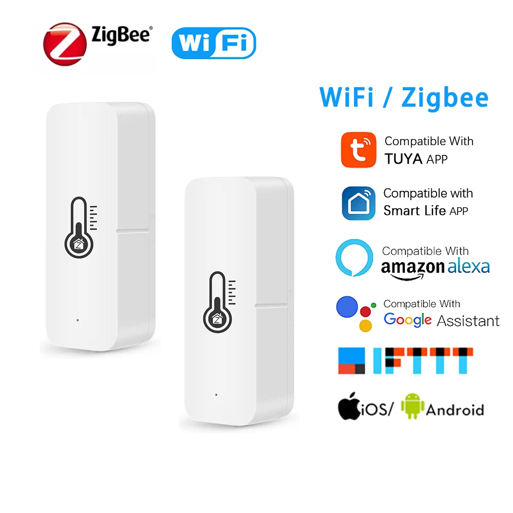 Tuya Zigbee/ WiFi Smart Temperature Humidity Sensor Indoor Hygrometer APP Remote Real-time Monitoring Works With Alexa Google