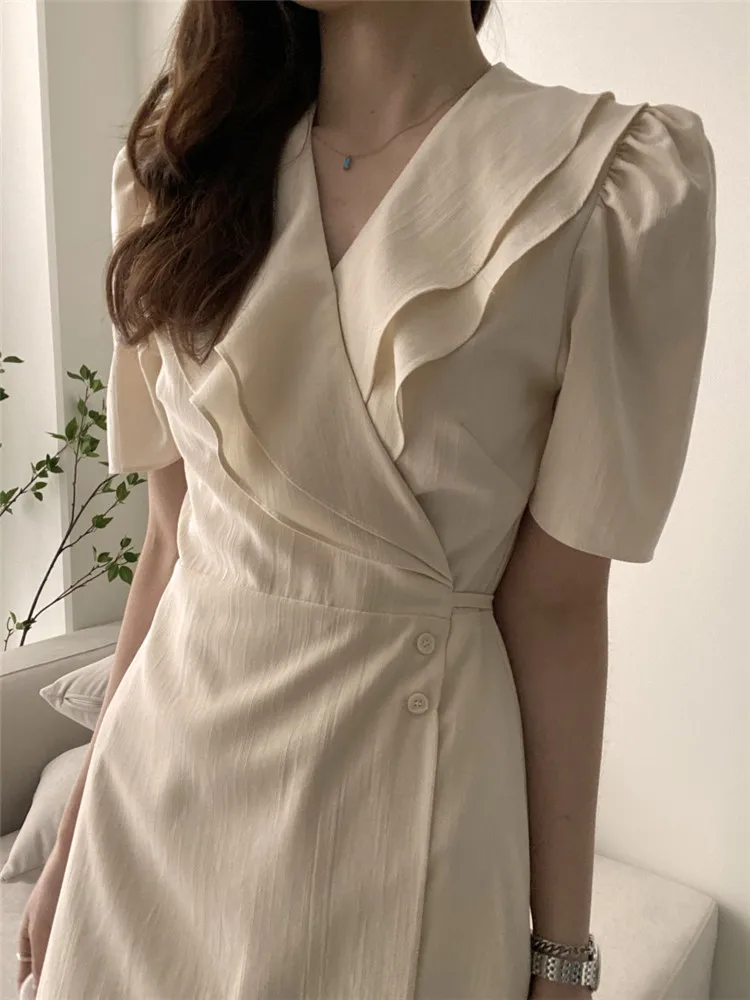 

Черно-розовое абрикосовое элегантное женское прямое платье миди с оборками и v-образным вырезом, новое осеннее облегающее рабочее платье знаменитостей с короткими рукавами