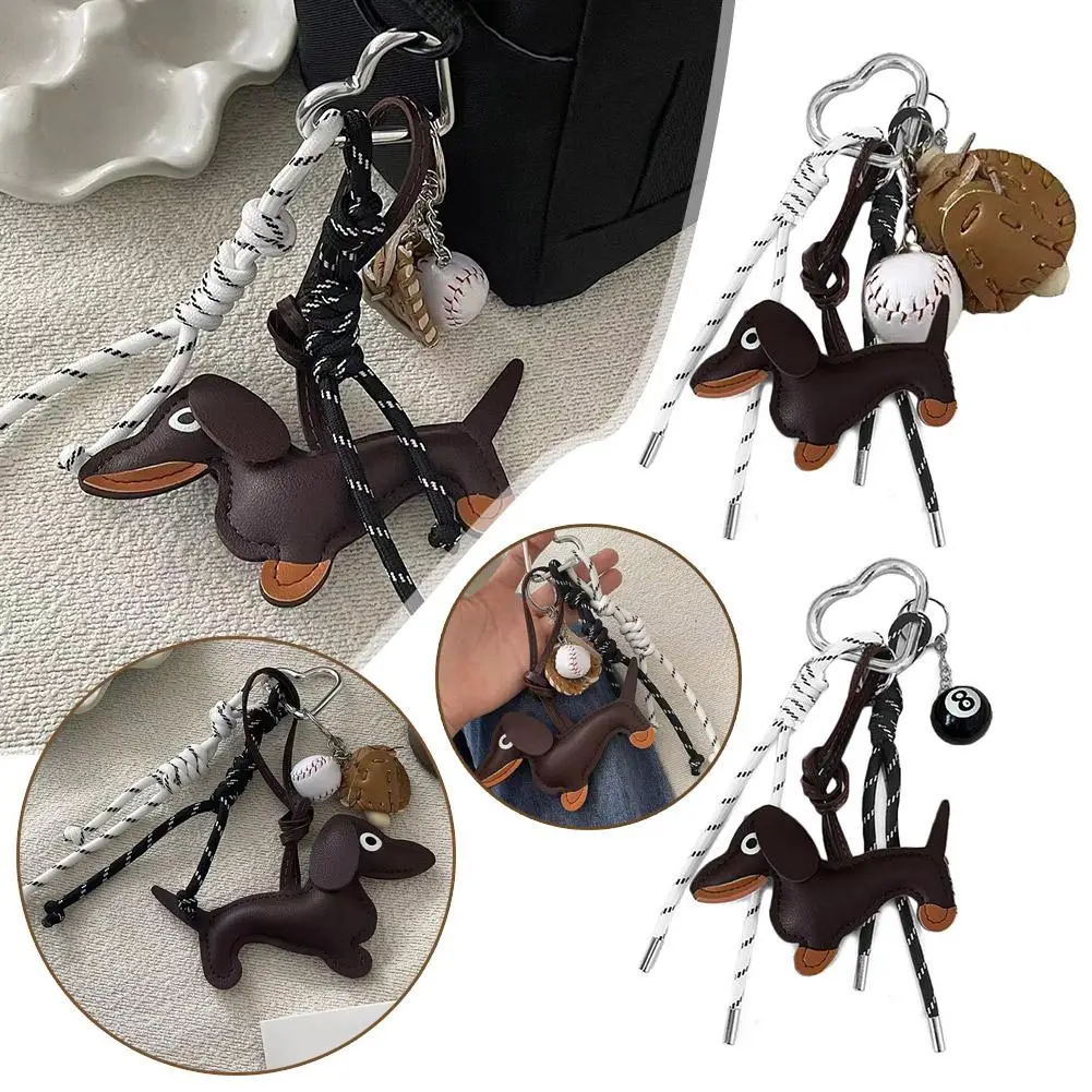 Classic Cute Puppy Dog Bag Pendant Key Chain Sausage Dog PU Leather Pendant Dachshund Key Accessories