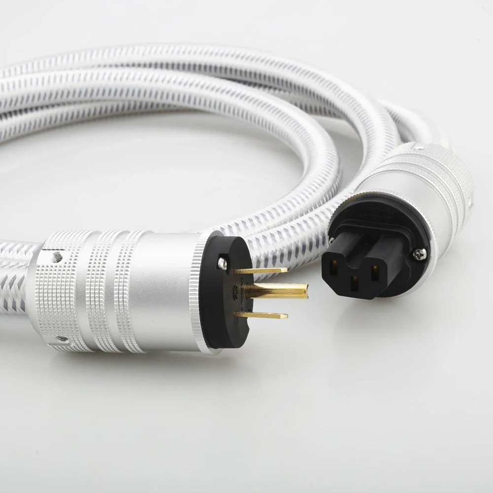 Audiocrast OFC HiFi EU US Power Cord Male to Female Cable with US/EU Plug for Subwoofer Amplifier DV/AV High Fidelity Audio Cord
