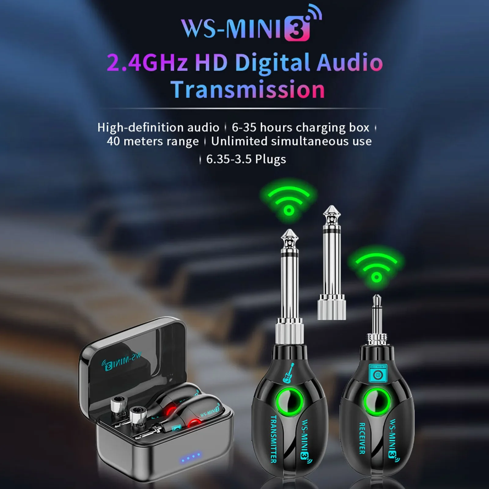 

Беспроводная система Lekato Ws-Mini3 с магнитным корпусом: аккумулятор 2,4 ГГц, 20 часов, диапазон 40 м — компактная для гитары/бас-гитары