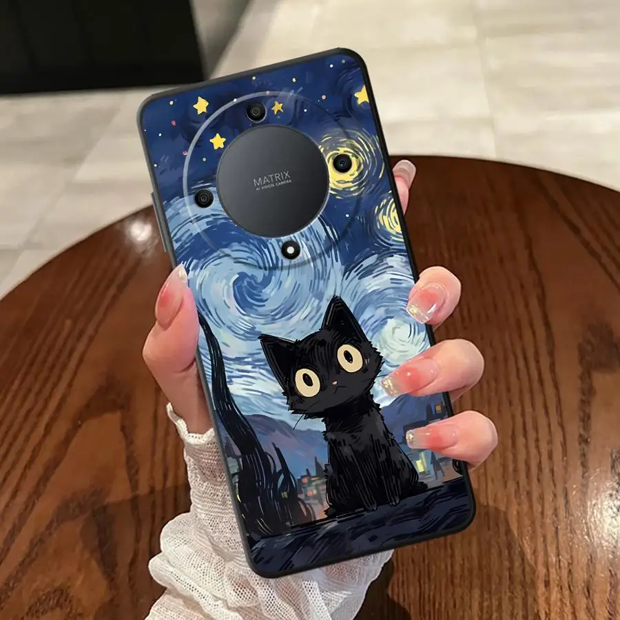 Мягкий чехол для телефона Honor X9c 90 Lite X9 X7 X9a X7a 70 X8 8X Starry Sky Cat
