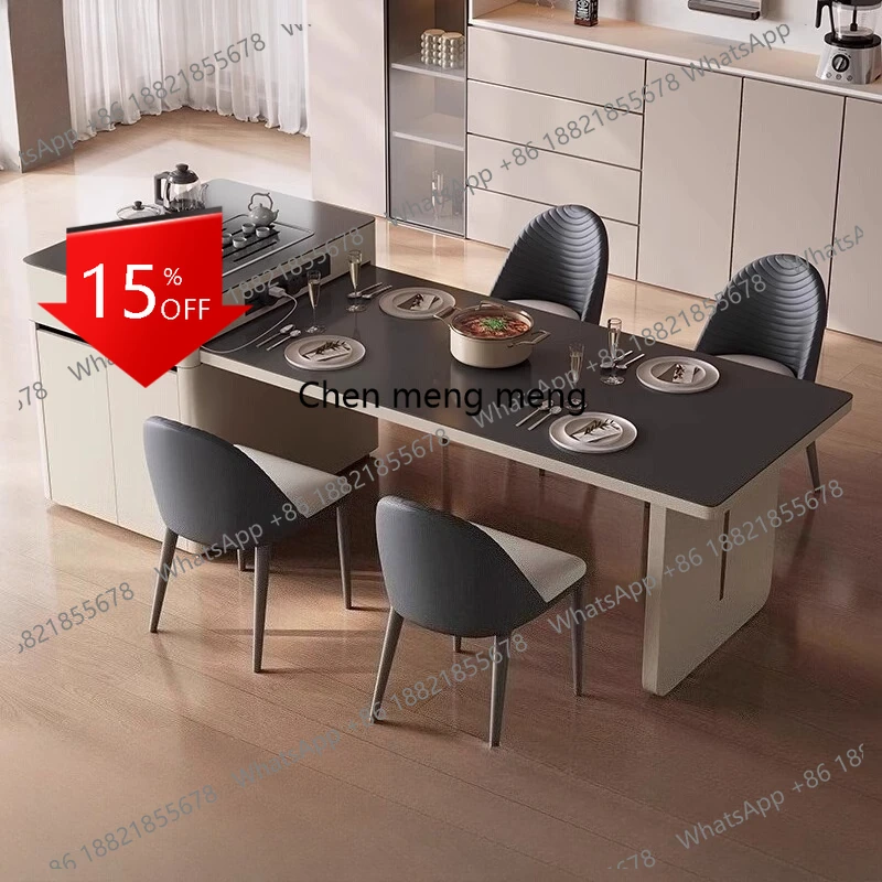 

Retractable Rock Slab Multi-functional Tea Induction Cooker Dining Table Furniture Cream Wind Modern Simple Island Dining Table