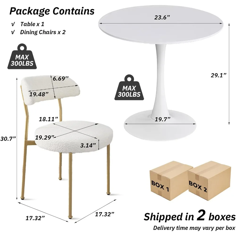 طاولة المطبخ والكراسي لـ 2، 24 مجموعة طاولة طعام لشخصين مع كراسي منجدة من بوكل، طاولة مطبخ مستديرة مكونة من 3 قطع