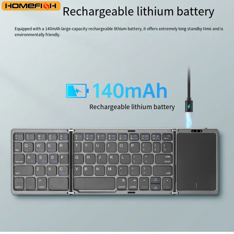 New portable ultra-thin wireless mini three-fold Bluetooth keyboard for mobile phone, tablet, office use with touchpad