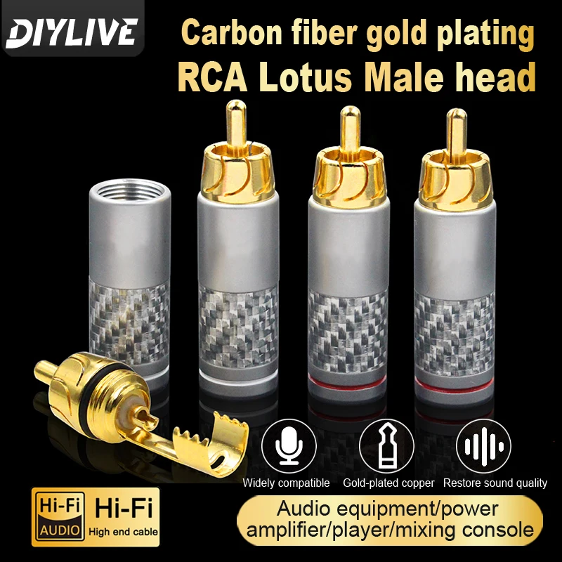 DIYLIVE RCA Lotus Audio Cable Plug, Gold-Plated High-End RCA Head, DIY Audio System Power Amplifier Signal Plug, Male Head