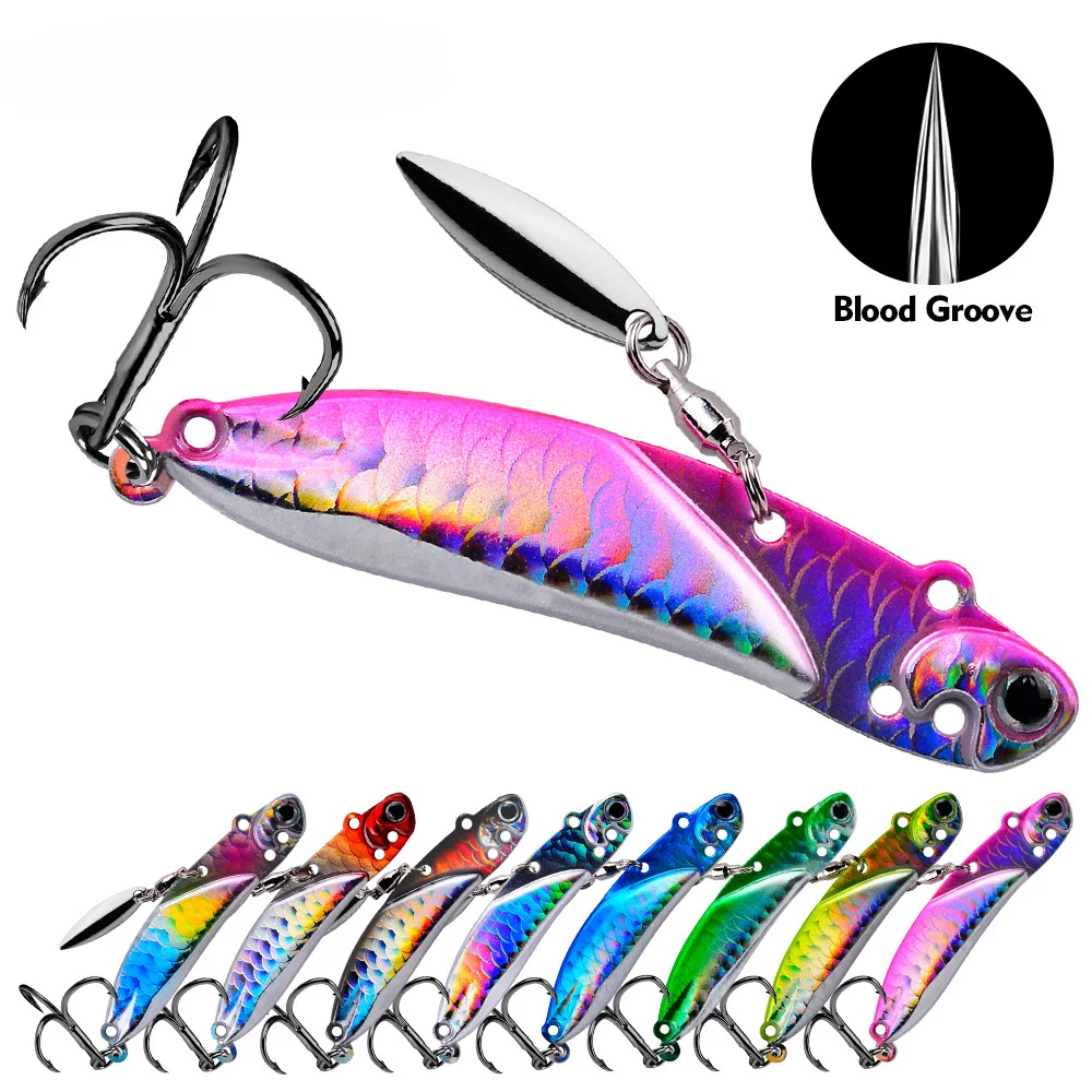 Long Cast Metal VIB Rotating Fishing Lure Vibration Bait Warped Bass Bionic Hard Bait Crankbait Tackle Bait 5g/10g/12g/15g/20g