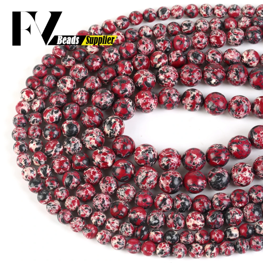 6/8/10mm Stone Beads Red Black Sea Sediment Jasper Round Loose Beads for Jewelry Making DIY Bracelet Necklace Accessories