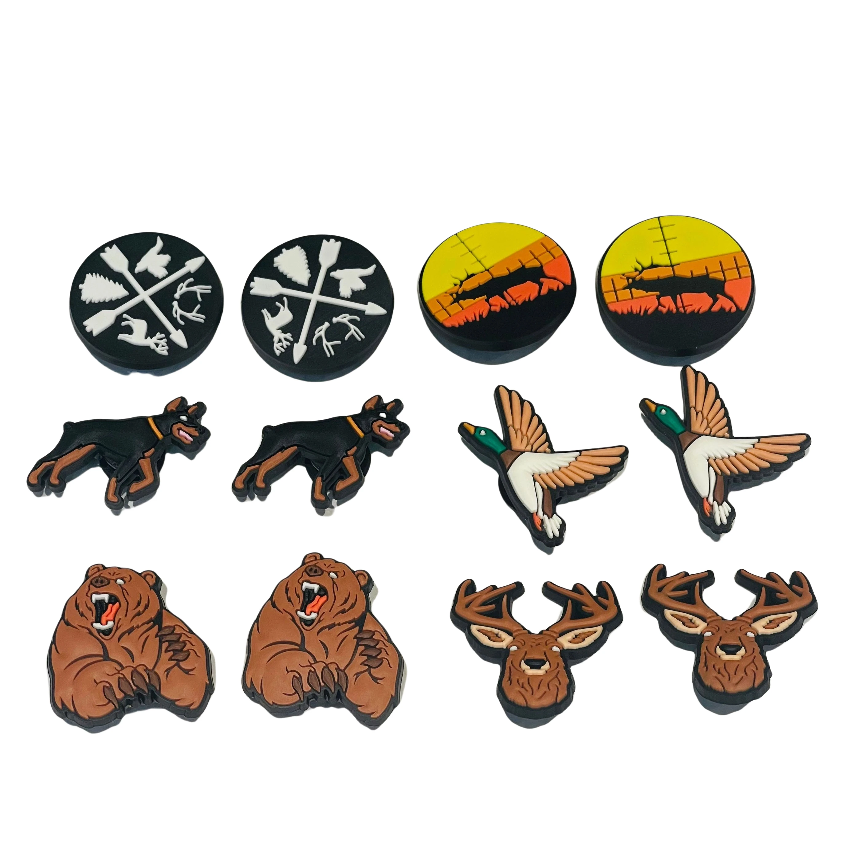 1-12PCS Hunting Dog Deer Bird Bear PVC Shoe Charms For Clogs Pins Garden Shoes Button Decorations Slipper Accessories Xmas Gifts
