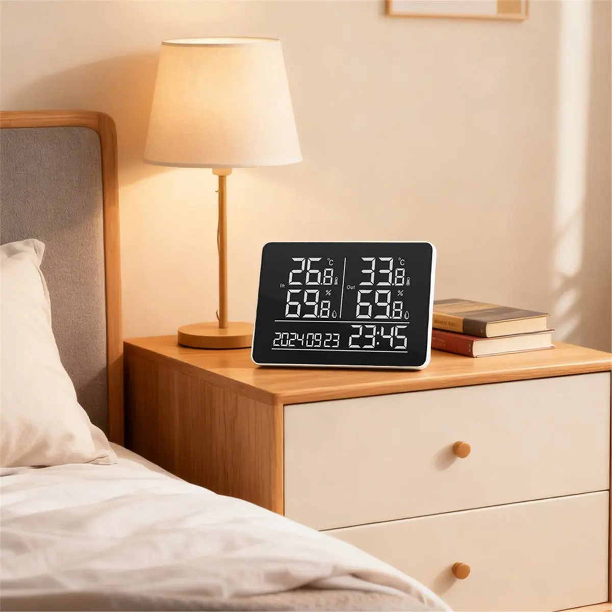 

Настольный/настенный термогигрометр для помещений и улицы с отображением времени и даты