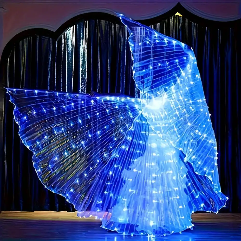 LED Light Up Belly Dance Wings for Adults Kids, Glowing Halloween Costume Performance Props,Luminous Foldable Wings for Stage