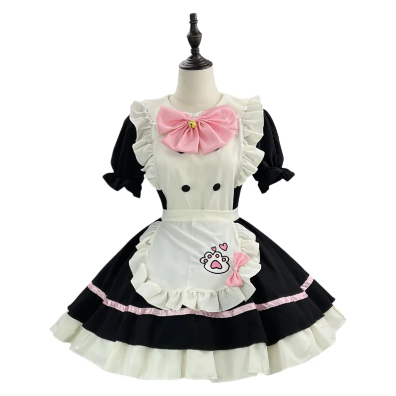 

Japanese Anime Cosplay Costumes Black and White Maid Clothing Cute Lolita Attire Round Neck Short Sleeve Mini Dresses with Apron
