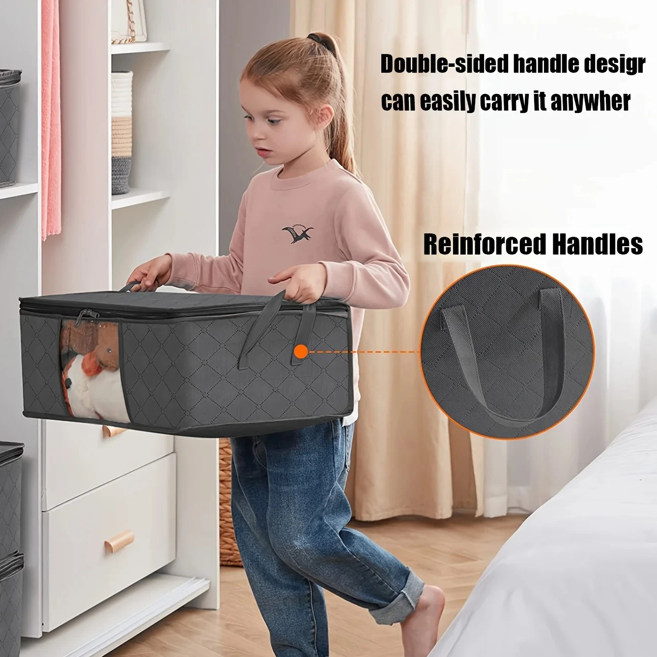 35L Fabric Storage Bags with Clear Viewing Windows - Quilted