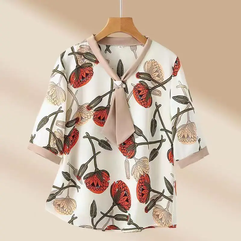 

Mother's Day Mom Summer Short Sleeve T-Shirt Chiffon Shirt Fashionable Middle-aged Women Petite Tops