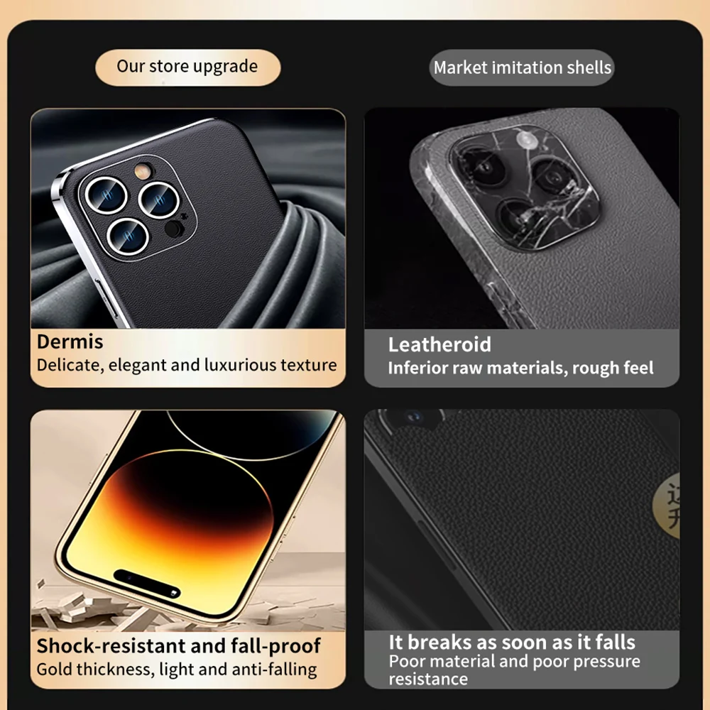 LANGSIDI Luksusowe, ultracienkie, odporne na wstrząsy skórzane etui na iPhone 17 16 Pro Max 15 Plus 14 13 12 11 z osłoną ochronną na obiektyw. — zdjęcie produktu 5