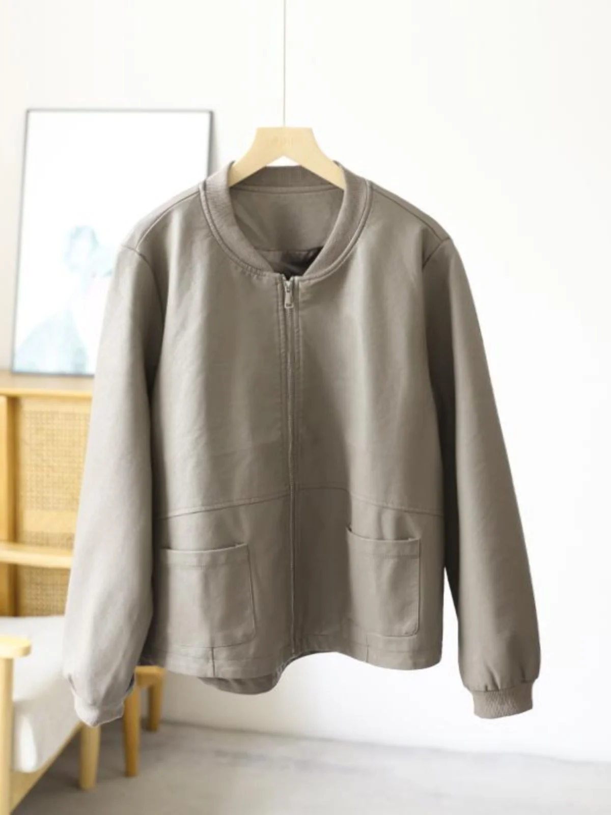 Spring New Loose Stand Collar PU Leather Jaet Women Art Slim Long Sve ort Outerwear Motorcycle Trendy Clothes