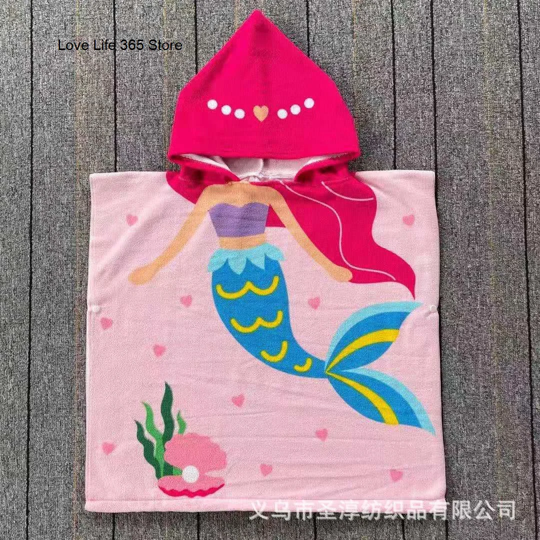 

Mermaid Shark Children Microfiber 60*60 CM Beach Towel Wetsuit Hooded Cloak Quick-dry Poncho Bathrobe Bath Towels for Swim Surf