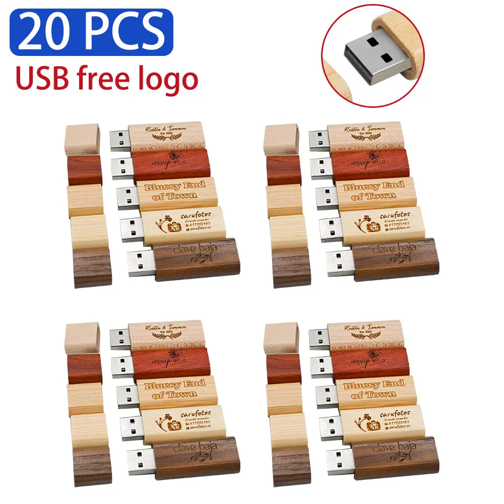 20PCS per Lot Free Logo Wooden USB 2.0 Wood USB Flash Drive Pendrive 4GB 8GB 16GB 32GB 64GB Memory Stick Wholesale for Wedding
