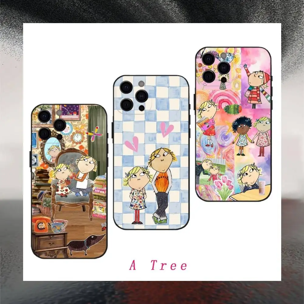 카툰 C-찰리와 L-로라 아이폰 17 16 15 14 13 12 맥스 플러스 실리콘 블랙 케이스