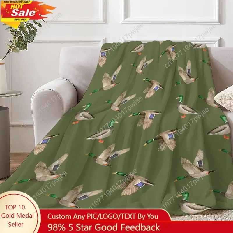 

Cozy Vintage Mallard Duck Print Flannel Blanket - Soft Warm Throw Naps Camping, Sofa Bedroom Dorm Couch Office Custom blankets