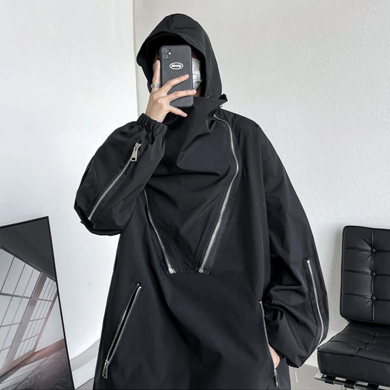 

Zipper Design Sense Windstorm Jacket Men's Hooded Jacket Coat Spring and Autumn Loose Large Size Cargo Coat Trench Coat