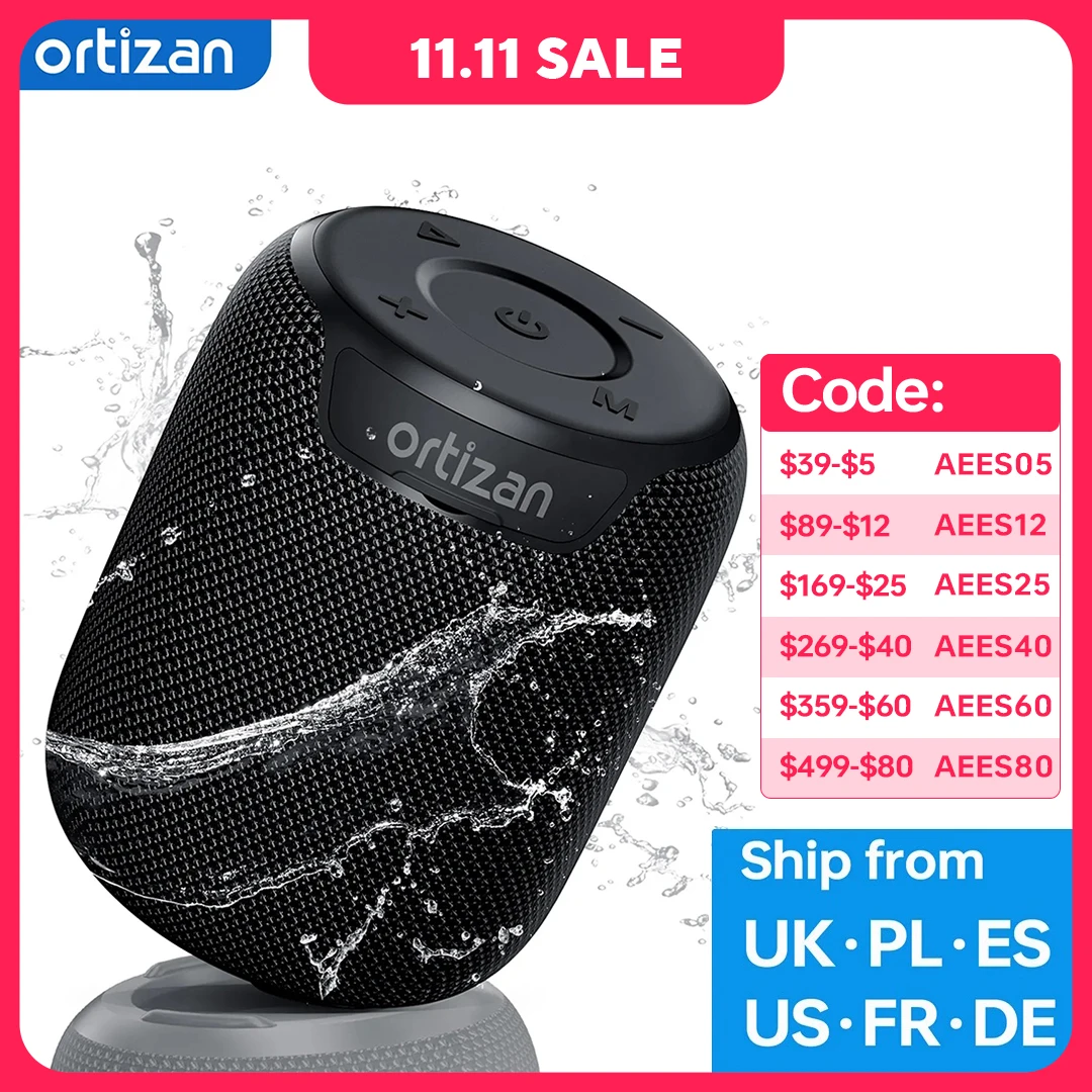 Ortizan Bluetooth Speakers Mini Portable Wireless Bluetooth Speakers with 15W Enhanced Bass, Outdoor Speakers IPX7 Waterproof