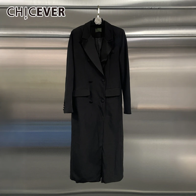 

CHICEVER Black Spliced Pocket Korean Jacket Female Lapel Long Sleeve Loose Vintage Literary Women's Jackets Autumn Fashion New