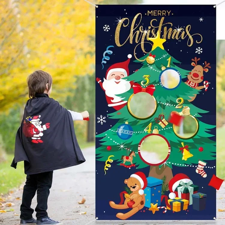 1 Polyester Weihnachts-Sandsack-Wurfspiel, Feiertagszubehör, Weihnachtsbaum-Hintergrund, Feiertagsdekorationen