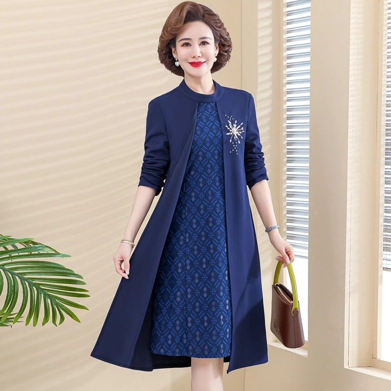 blue flare dress Navy Blue Warm Cotton Waffle Fit and Flare Short Sleeveless Dress 46" / Tall (5'7" and above)