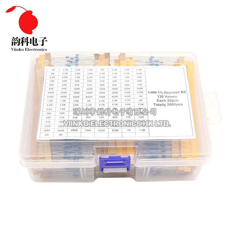 1/4W 1/8W 1/2W 1W 2W 1% Metal Film Resistor Kit 130 Values 0.25W 0.5W Resistance Assortment Assorted Set