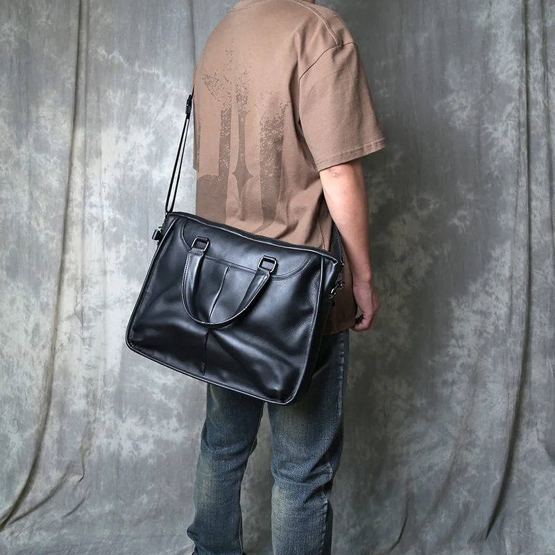 Men's Handbag Made Of Genuine Leather Business And Documents Cowhide Shoulder Bag Crossbody Bag  Large Capacity Computer Bag