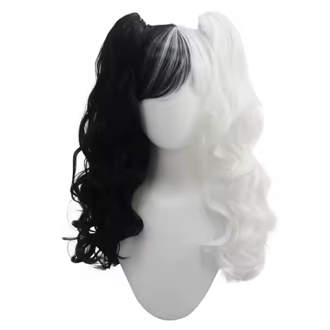 Black and white wave long double ponytail synthetic wig anime party party cosplay gifts