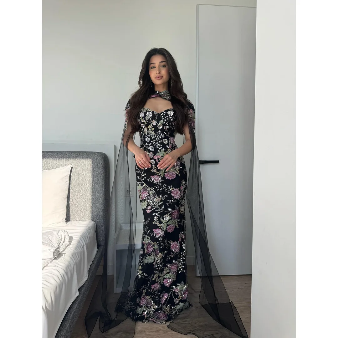 

Avery Custom Fishtail Black Flower Lace Evening Dresses 2026 Luxury Woman Elegant Evening Dress for Event Women's Ball Gown Prom