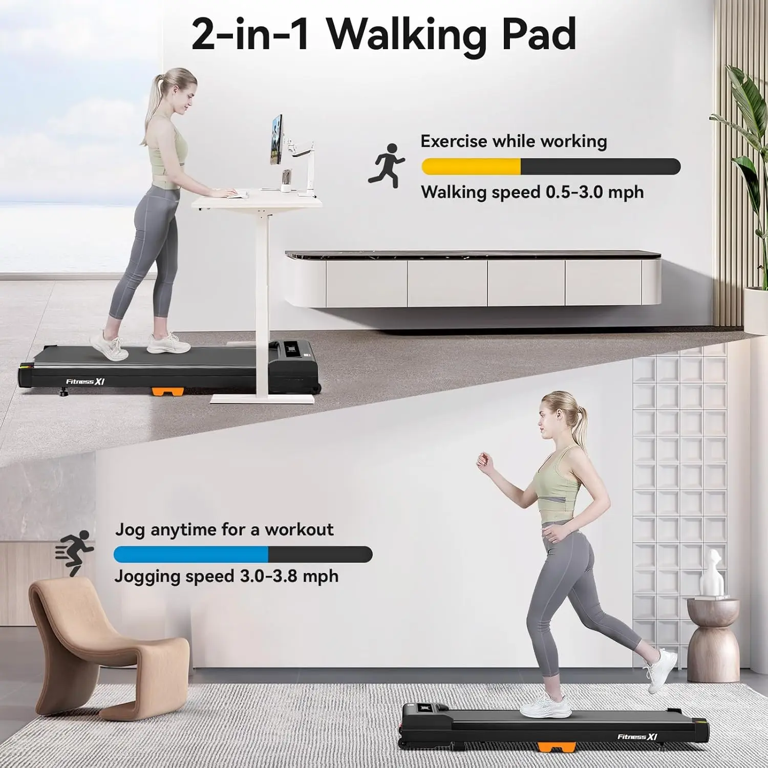 Walking Pad Treadmill, Under Desk Treadmill for Home and Office, Portable Treadmill with LED Display Remote Control