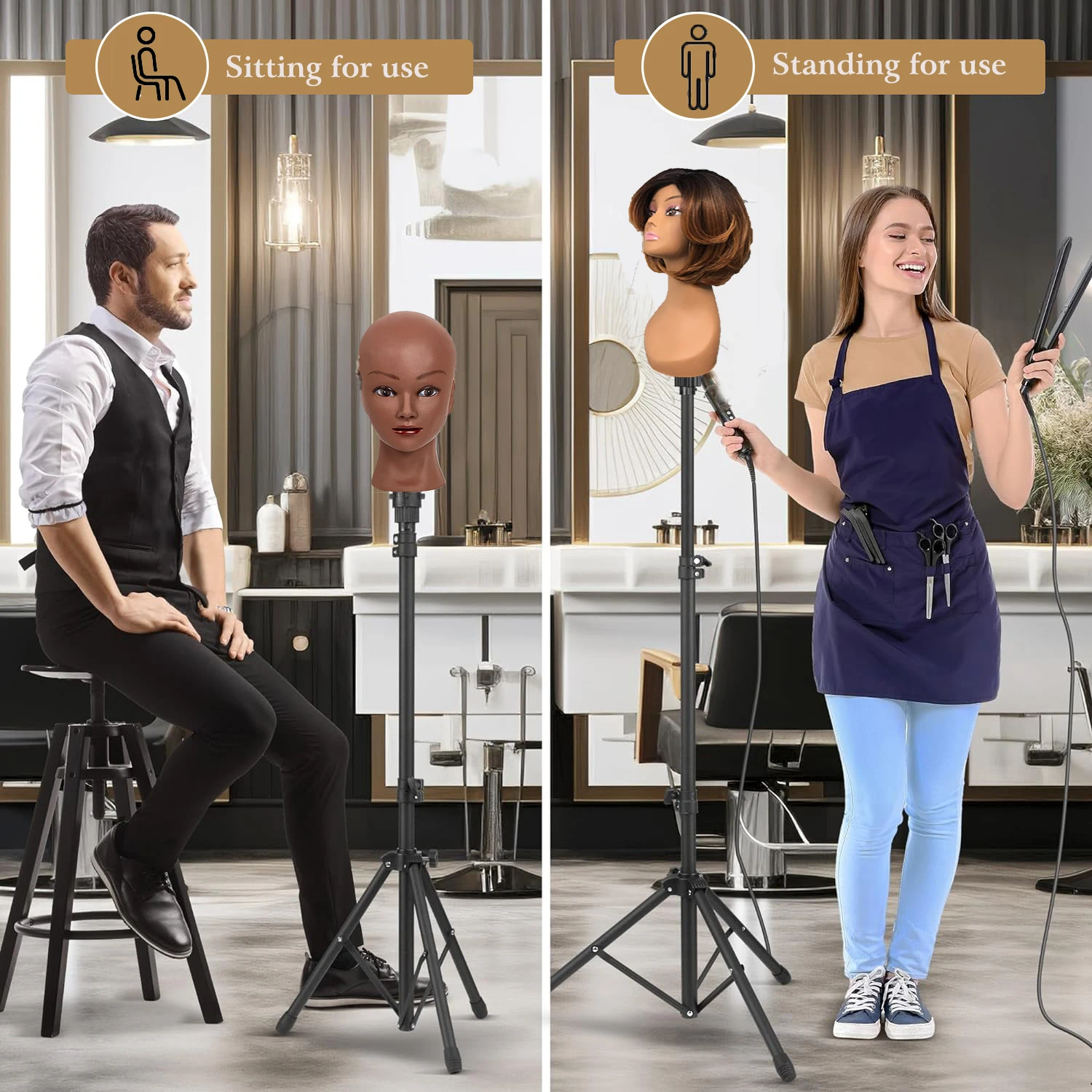 21-23inch Canvas Block Head Mannequin Wig Head Wig Stand Tripod with Head, Mannequin Head Wig Display Styling Head With Stand