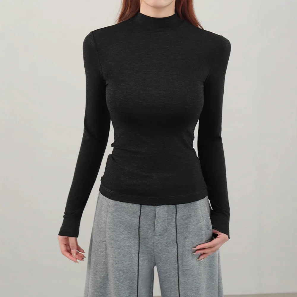 

Винтажная одежда с полувысоким воротником, пальто для женщин, новинка 2025, осень-зима, футболки в стиле Харадзюку, базовая женская одежда, топ y2k