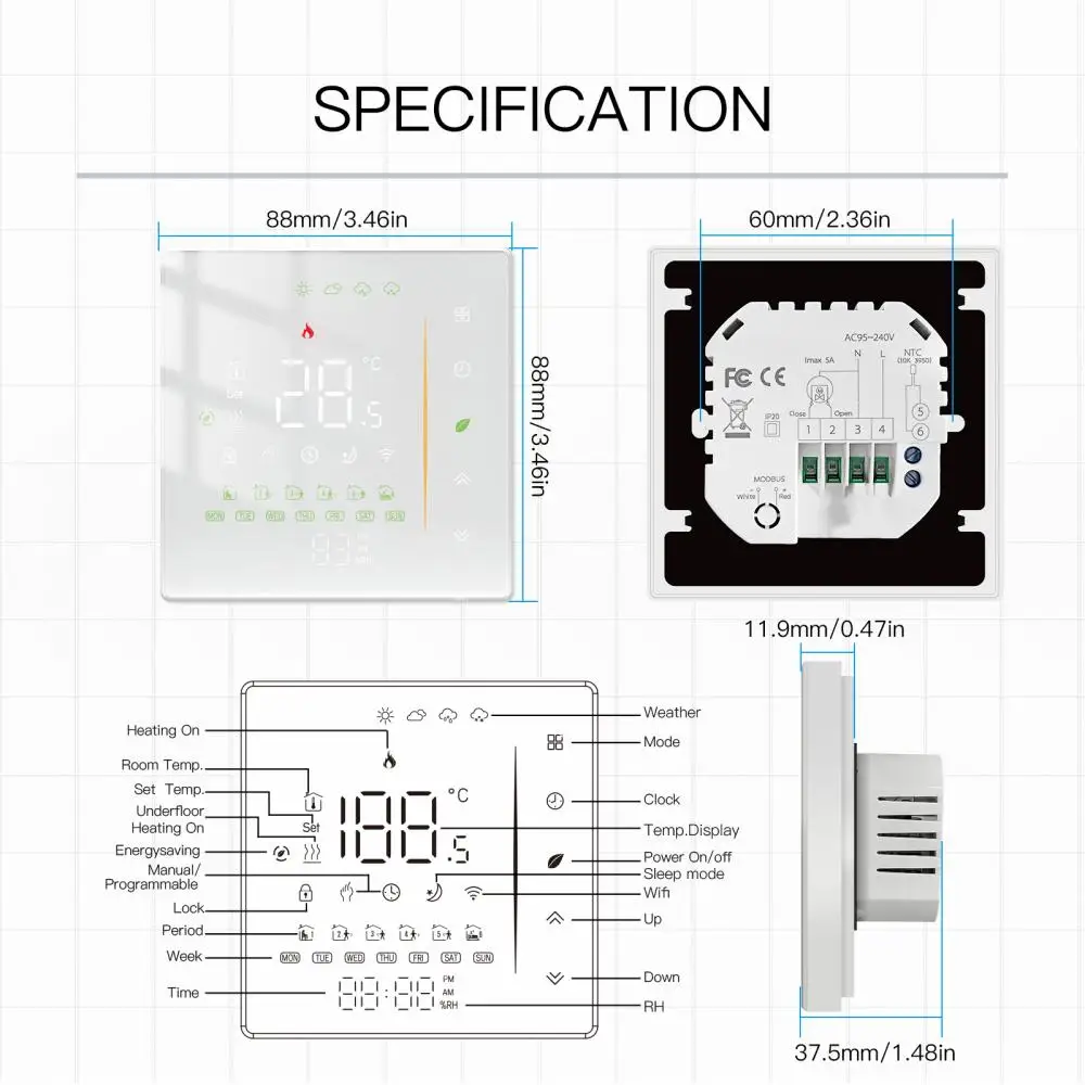 WiFi Water/Electric Floor Heating Thermostat Water Gas Boiler Temperature Control Smart APP Alexa Voice