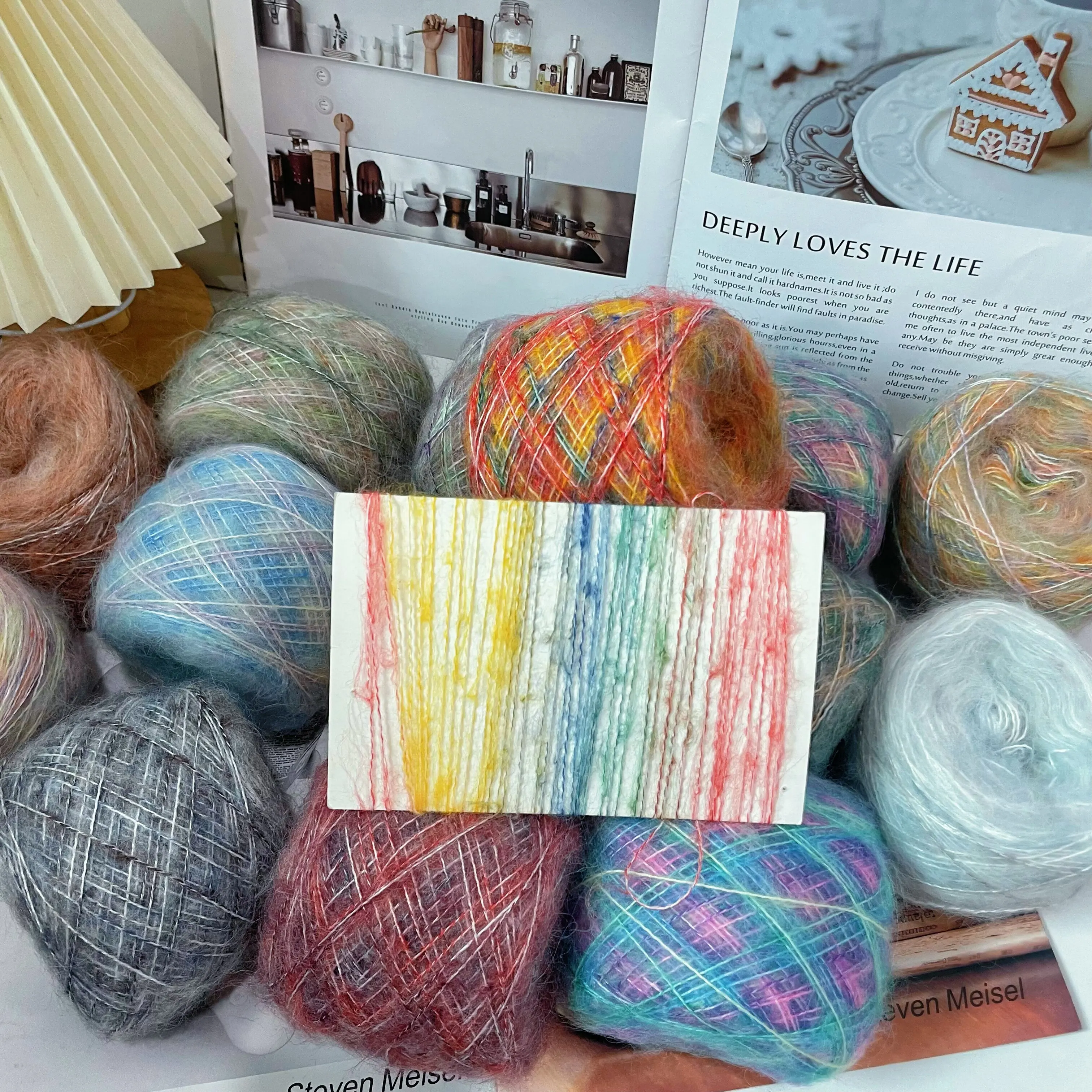 100g, Multi-Colored Mohair Yarn Skein, Gradient Striped Style Yarn, Long-Distance Gradient Dyed Yarn, Soft and Plush to the Touch, Used for Handmade Crochet, DIY Crafting of Fashionable Women's Scarves, Sweaters, Accessories, Blankets, and Shawls 1 Group = 100g