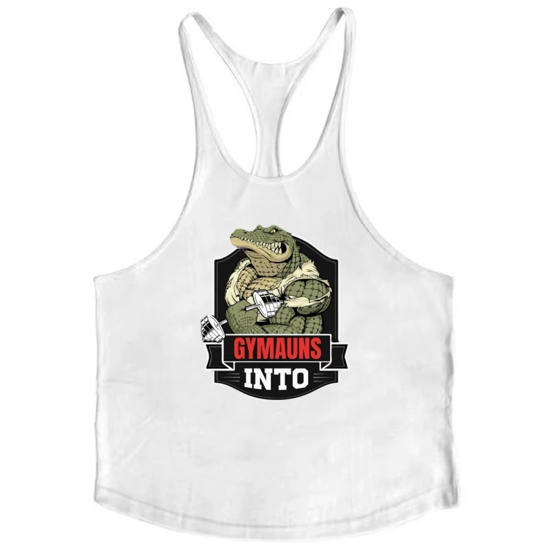 Men's Crocodile Lifting Dumbbell Graphic Gym Stringer Vest - Fitness Bodybuilding Sportswear, Sleeveless Running Training Vest