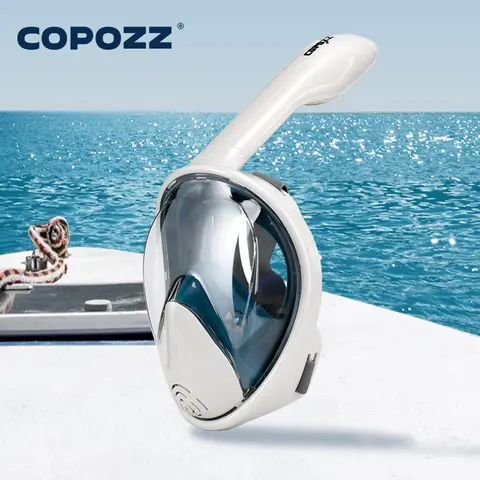COPOZZ-풀페이스 스쿠버 다이빙 마스크 카메라 마운트 탑재 김서림 방지 고글 수중 와이드뷰 스노클링 성인용 청소년용 수영 마스크, 긴 스노클 튜브, 이동식 카메라 마운트, 실리콘 재질