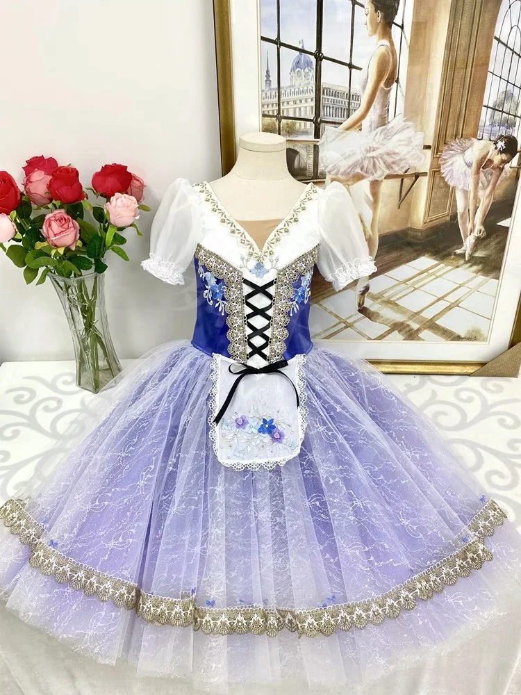 New Giselle Ballet Dress Kids Dance Wear Children Girls Purple Bling Performance Costumes Dance Outfit Giselle Long Gauze Dress