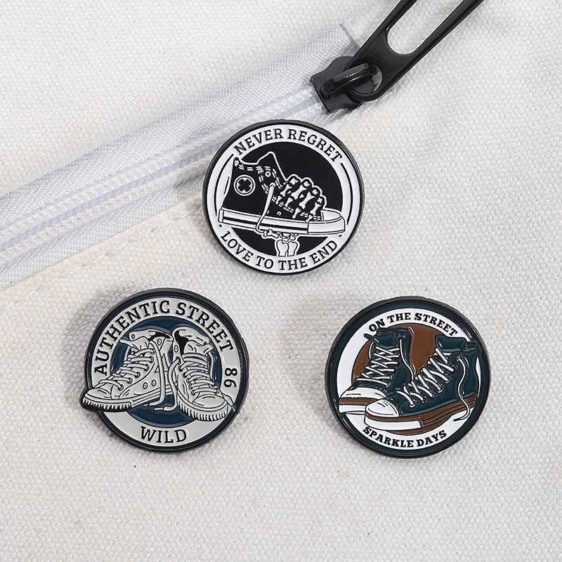 Punk Black Canvas Shoes Enamel Pins Skeleton Hands Holding Shoes Metal Brooches Backpack Lapel Badges Jewelry Gift for Friends