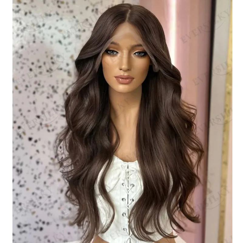 

Slightly Wavy Chestnut Brown Long Indian Human Hair Black Women Easy Wear Glueless 5x5 HD Lace Wigs with Baby Hair Natural Hair