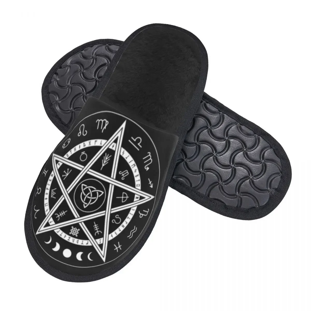 Fur Slipper For Women Men Fashion Fluffy Winter Warm Slippers Magic Pentagram Occult Symbol House Shoes