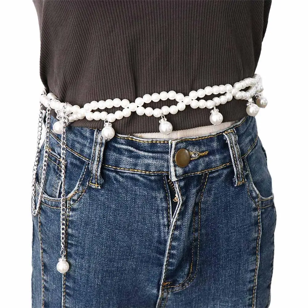 

For Girls Thin Trouser Decoration Beaded Jeans Belts Chain Tassel Women Waistbands Dress Decoration Belts Pearl Waist Belts