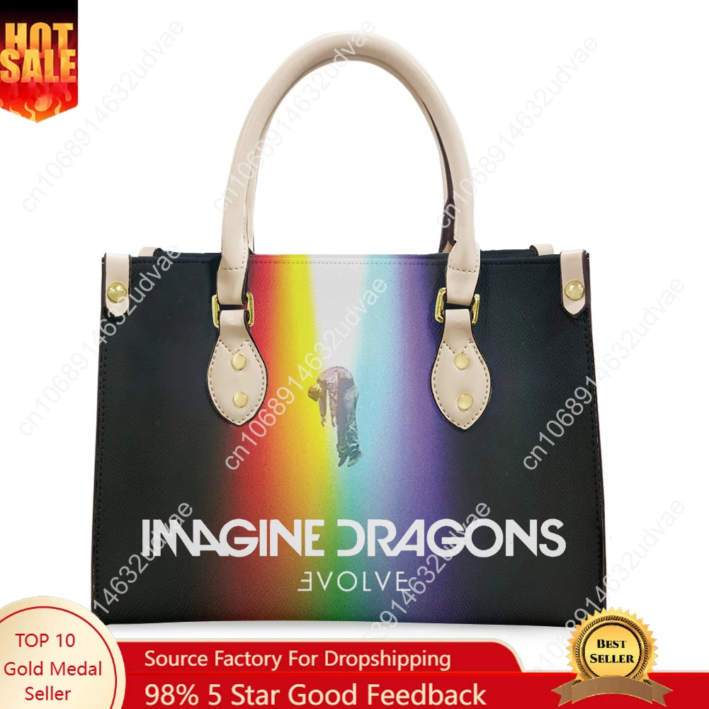 Imagine Dragons Tote Bag Purse Womens Mens High Quality Personalized Text Image PU Leather Handbag Commuter Shopping Gift Bags